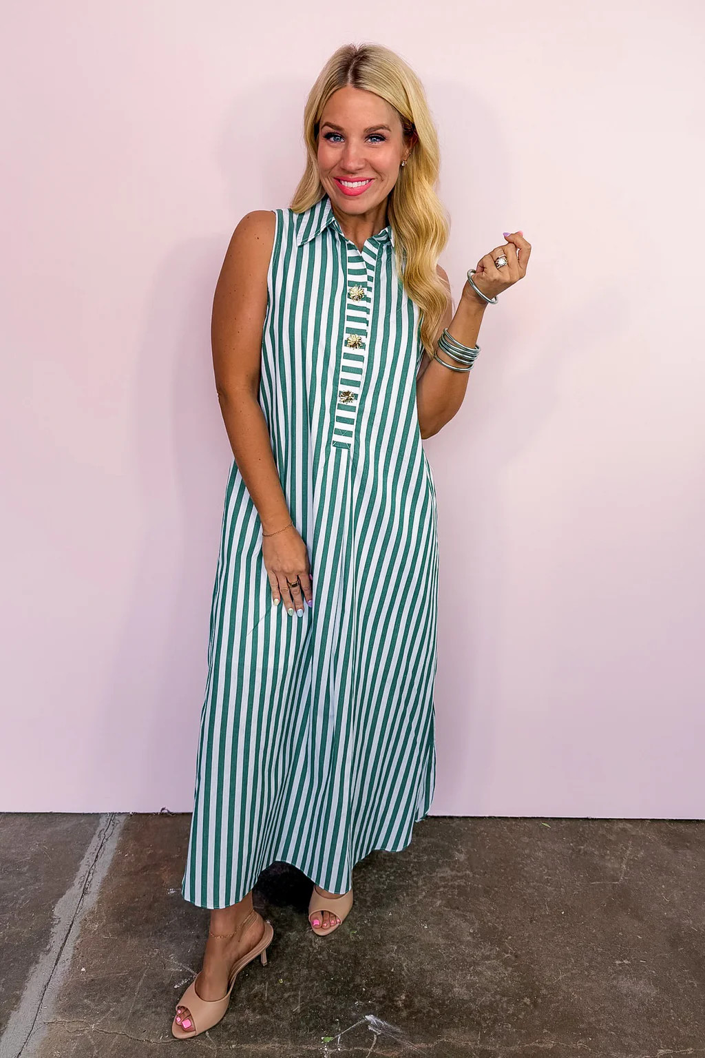 Polished in Stripes Midi Dress in Green | Jules & James Boutique