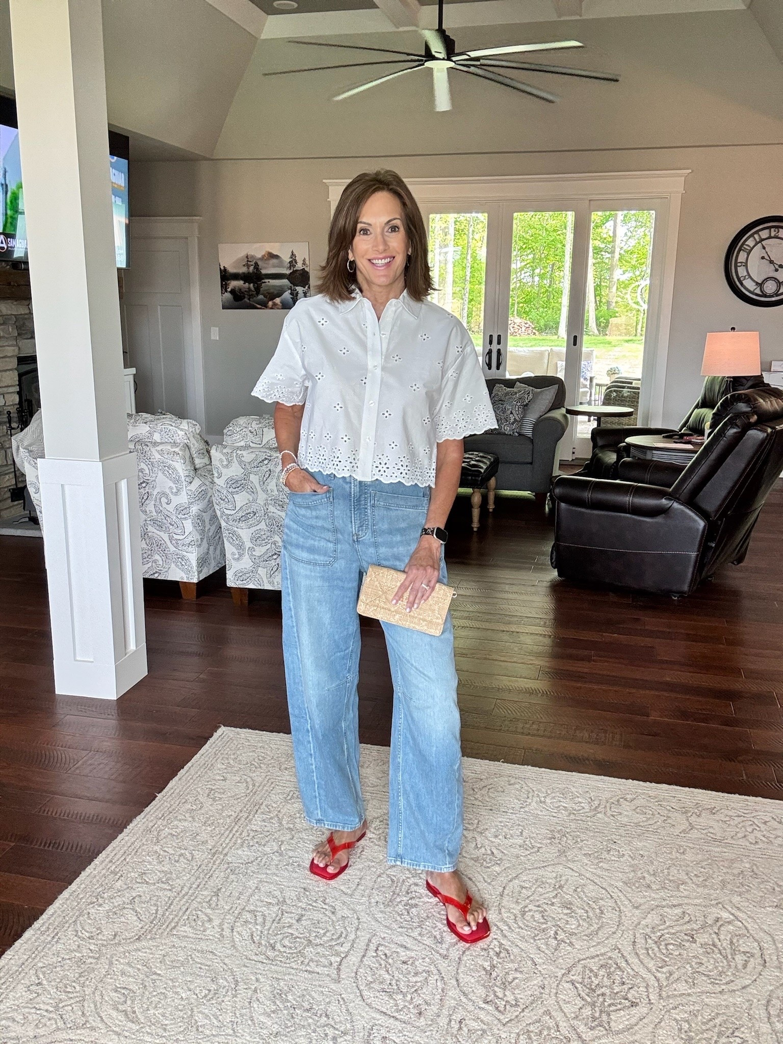Lightweight barrel jeans - medium tall …these are way too big so read reviews and consider sizing down eyelet top - large

Spring fashion, summer fashion, outfit inspo, jeans, barrel jeans, denim, casual outfit, eyelet, ageless style

#LTKSeasonal #LTKOver40 #LTKootd