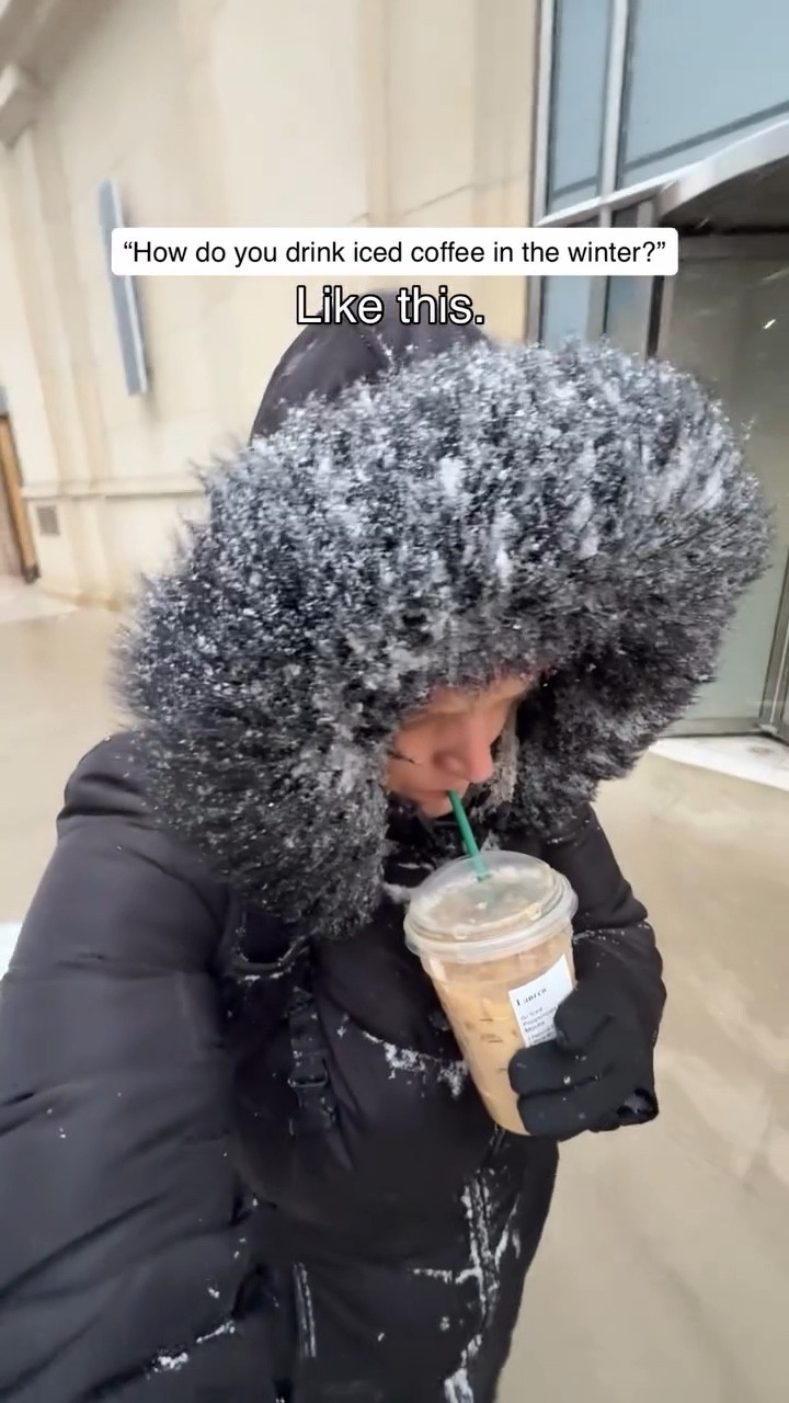 Oh the feels like temp is -4? Yeah, I’ll still have an iced coffee. ❄️☕️

And if you need a good winter coat, Calvin Klein makes great ones! 

My chest is a 38D/DD and I am wearing a size L!

#LTKMidsize #LTKSeasonal