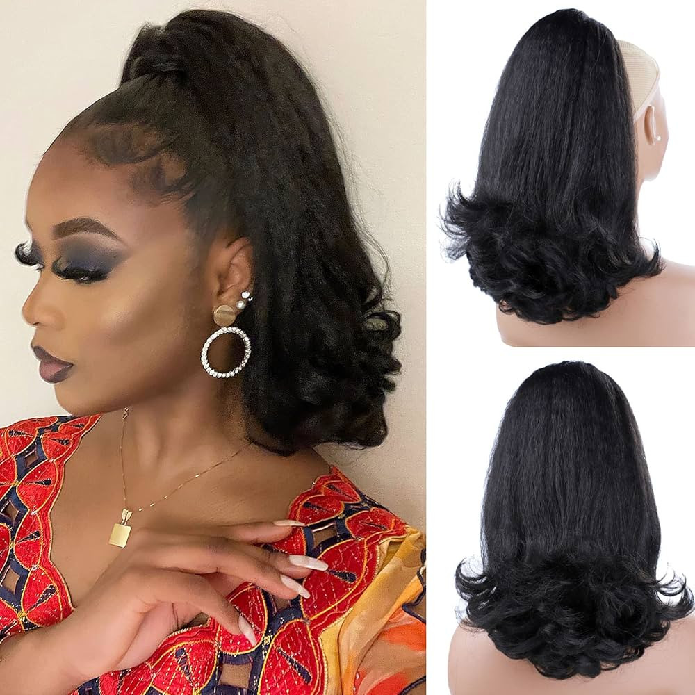 SCENTW Nature Black Drawstring Ponytails for Black Women Yaki Straight Ponytail Hair Extensions T... | Amazon (US)