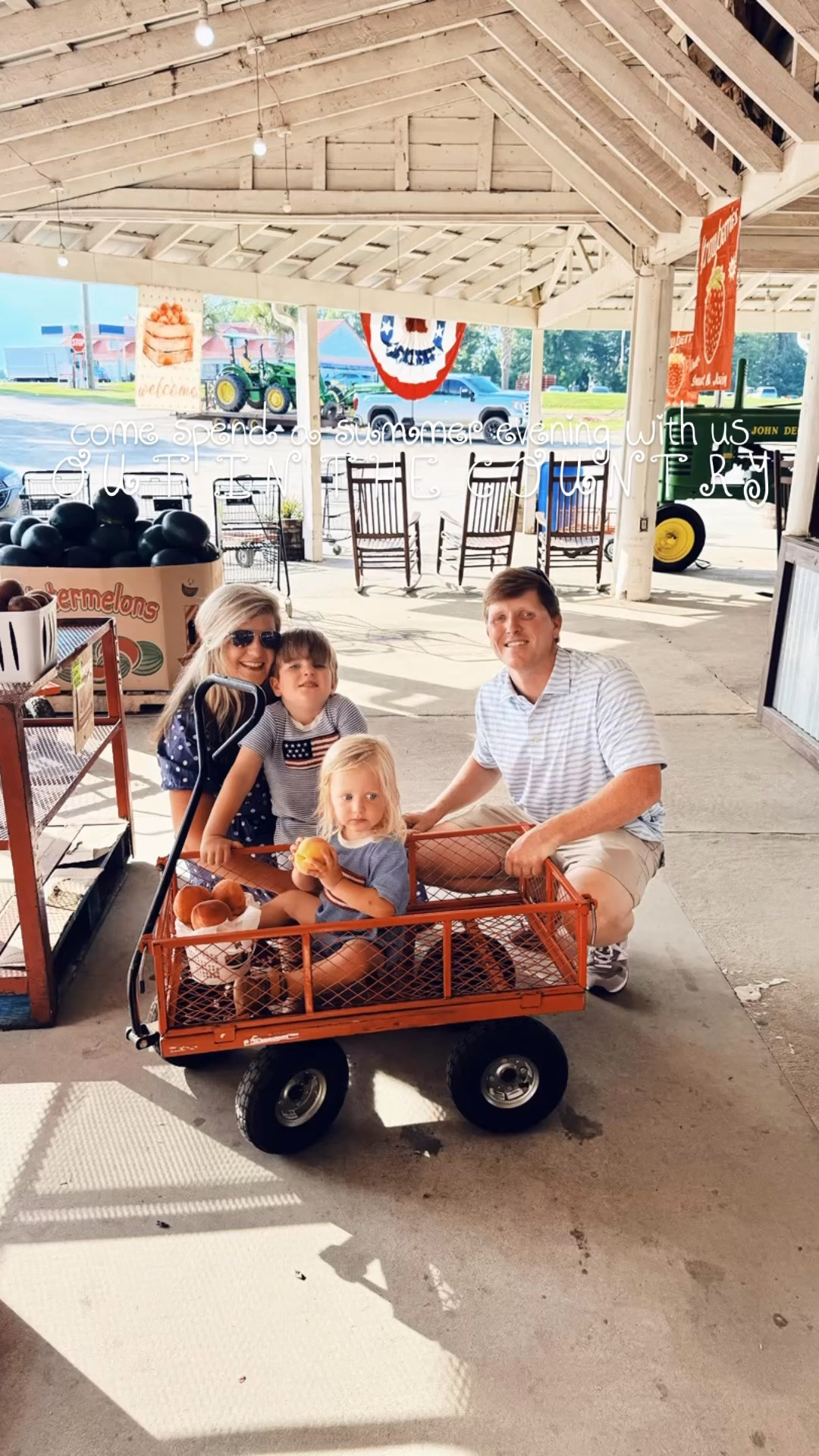 Truly can’t think of a sweeter 😉 way to welcome in the best season of all - sweet sweet summertime ofcourse!! 🍑🧺🍦🚜🌾🇺🇸🐄🥰

Oh just the best kind of fun 🤩 on the farn 🚜 evening out at @strawberryhillusa with these little country boys of ours!!! 👶🏼🤠🌾 Wagon riding cuteness 🥰, fresh peaches 🍑 and berries 🧺, yummy 😋 icecream 🍦 in the rocking chairs 🪑 and all the sandbox 🪏 and horsie 🐴 swingin’ 💨 ofcourse!!! 😍 Sweet @wesmabry and I have been coming here since we were dating and would drive his old red ❤️ truck 🛻 out here for Sunday afternoon dates 💘 (such precious memories I’ll cherish forever) and it’s just so special getting to come all the time now with our two littles 👶🏼👶🏼 in tow, too!!! 🫶🏽 This place holds so many special memories 🎞️ for our family over the years and it our favorite spot to ring in all the seasons (& my birthday 🎉 weekend 🎂, too)!!! 🍑🧺🚜🌅🌾 And then a drive by the land 🌿 at sunset 🌅 to see all the cow 🐄 cows 🐮 out there now 🤭 … the boys loved it!! 🌳 And then look how beautiful the sun was setting over the house once we got back home to the farm!!! 🌅 Just pure heaven on earth, y’all!! 🌞 Happy Friday and Weekend, y’all!! 🥳🤩