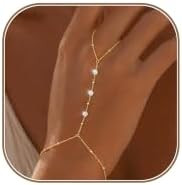 Waterproof 14K Gold Plated Hand Chain Bracelet for Women, Non Tarnish Hypoallergenic Beaded Finge... | Amazon (US)