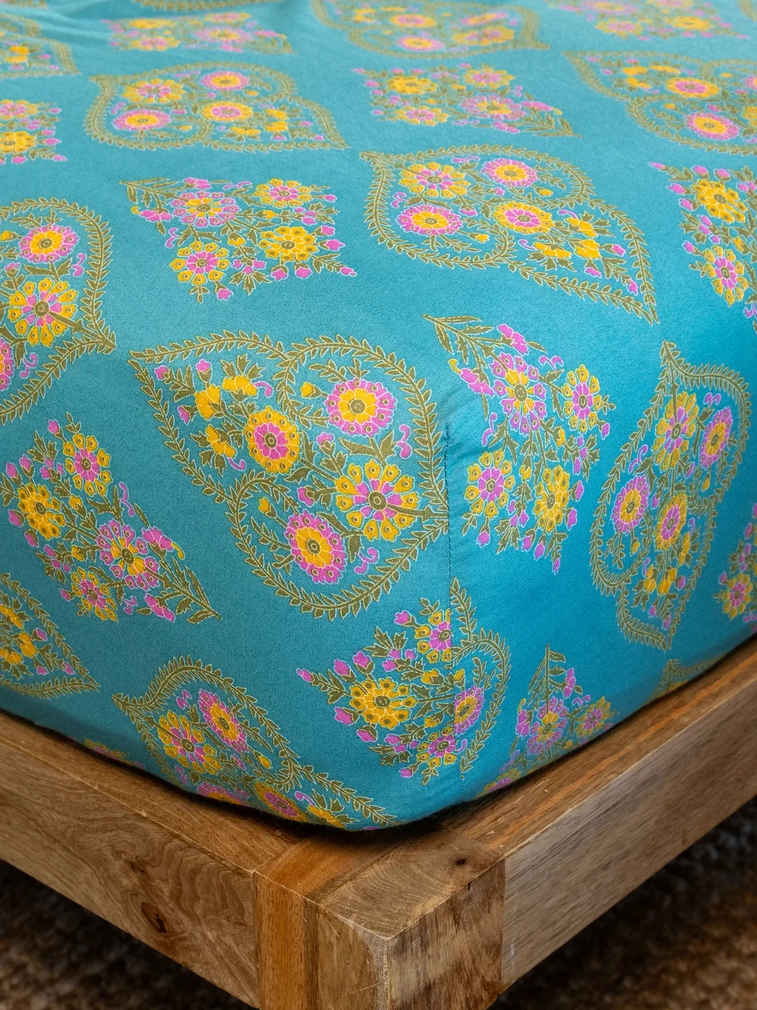 Mix & Match Cotton Fitted Sheet - Teal Willow Medallion | Natural Life