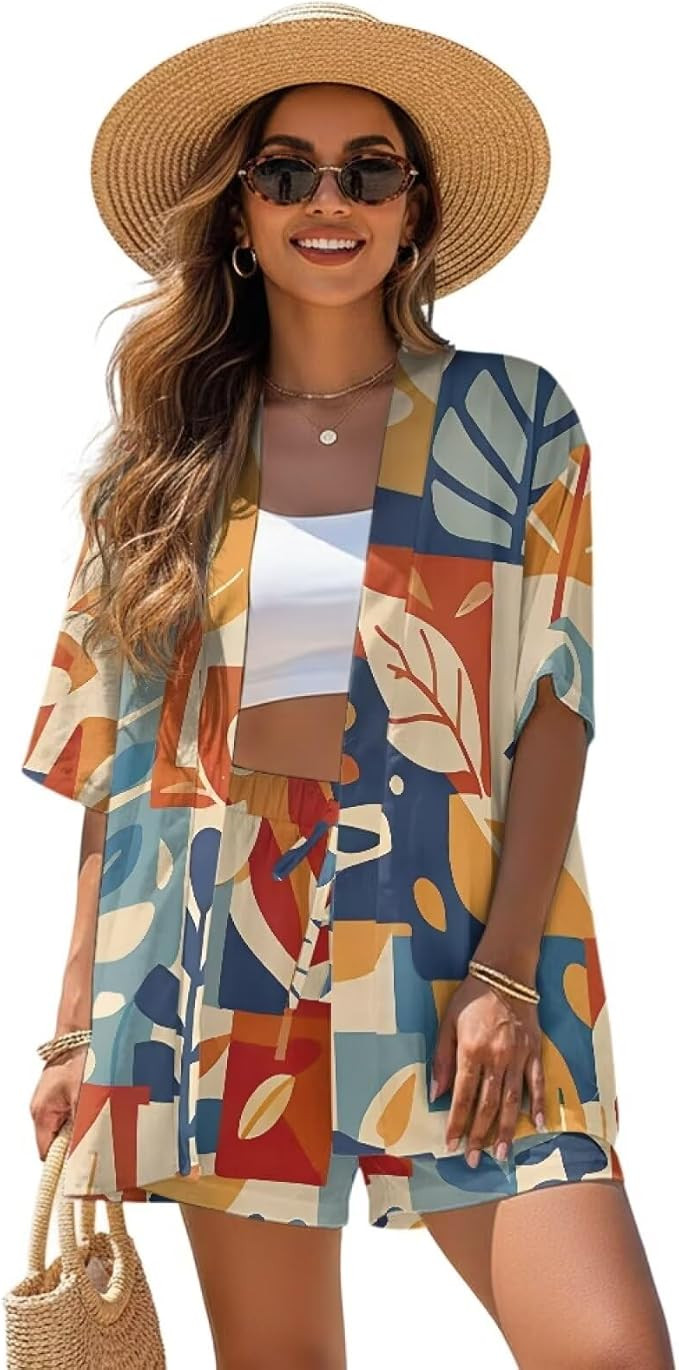 Hawaiian 2 Piece Set Women Shorts Set Short Sleeve Blouse and Shorts Casual Lounge Resort Wear | Amazon (US)