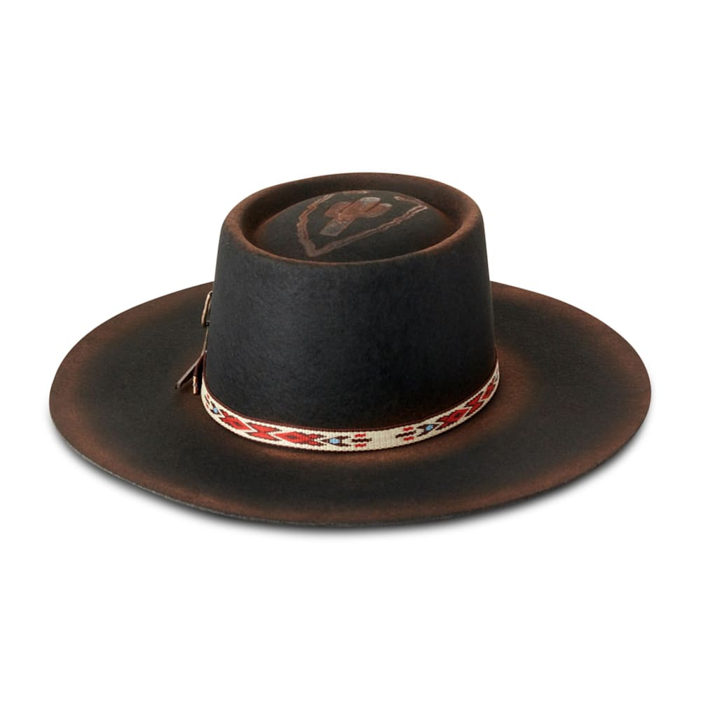 Rockin' C Women's Burned Black Arrowhead with Cactus Pin and Aztec Ribbon Band Wool Hat | Cavender's