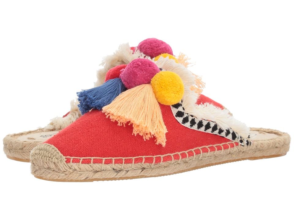 Soludos - Frayed Edge Pompom Mule (Red Multi) Women's Clog/Mule Shoes | Zappos