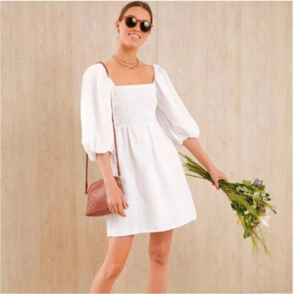 Tuckernuck Annie Smocked Mini Dress Linen White Size Small | Poshmark