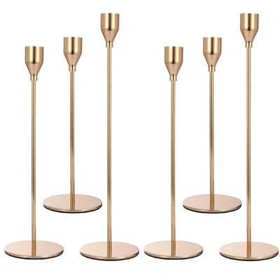 Set Of 6 Gold Candlestick Holders Gold Candle Holder Taper Candle Holders Candle Holders Decorative Candlestick Holder (Gold) | Wayfair North America