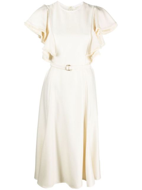 Chloé Belted Ruffle Midi Dress - Farfetch | Farfetch Global
