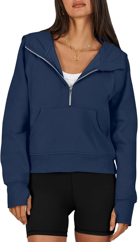 ANRABESS Women Cropped Half Zip Hoodies Long Sleeve Fleece Quarter Zip Up Pullover Sweatshirt 202... | Amazon (US)