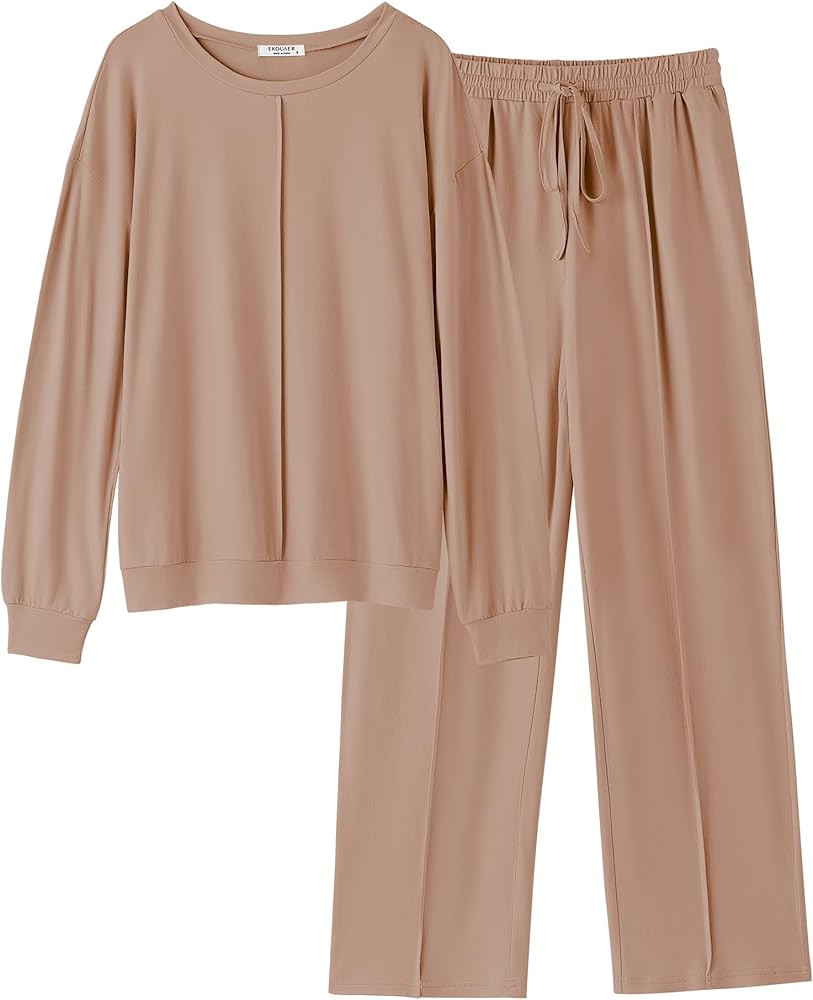 Ekouaer Pajama Sets for Women 2 Piece Lounge Sets Long Sleeve Sleepwear Top and Pants Cozy Pjs Lo... | Amazon (US)