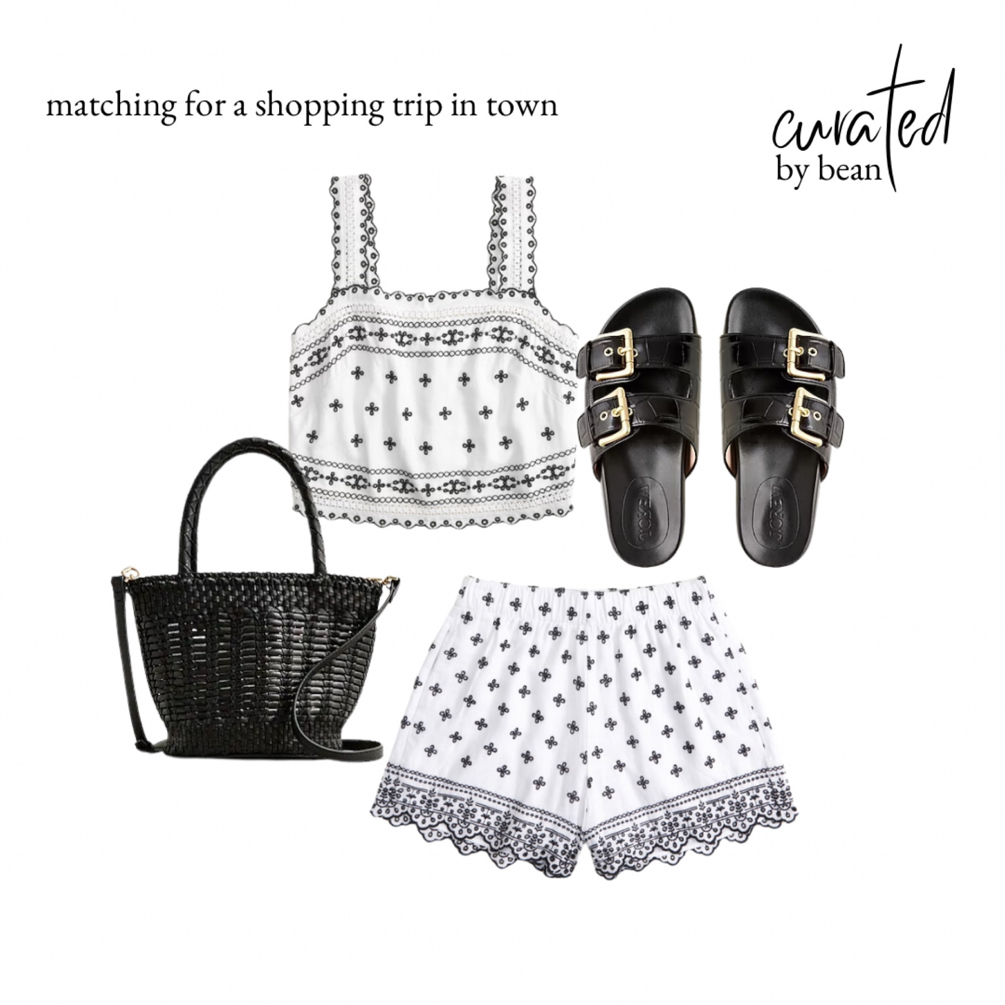 Cute spring outfit for a shopping trip, vacation, summer day out ✨ sandals, woven bag, matching set, embroidered crop top, embroidered shorts

#LTKstyletip