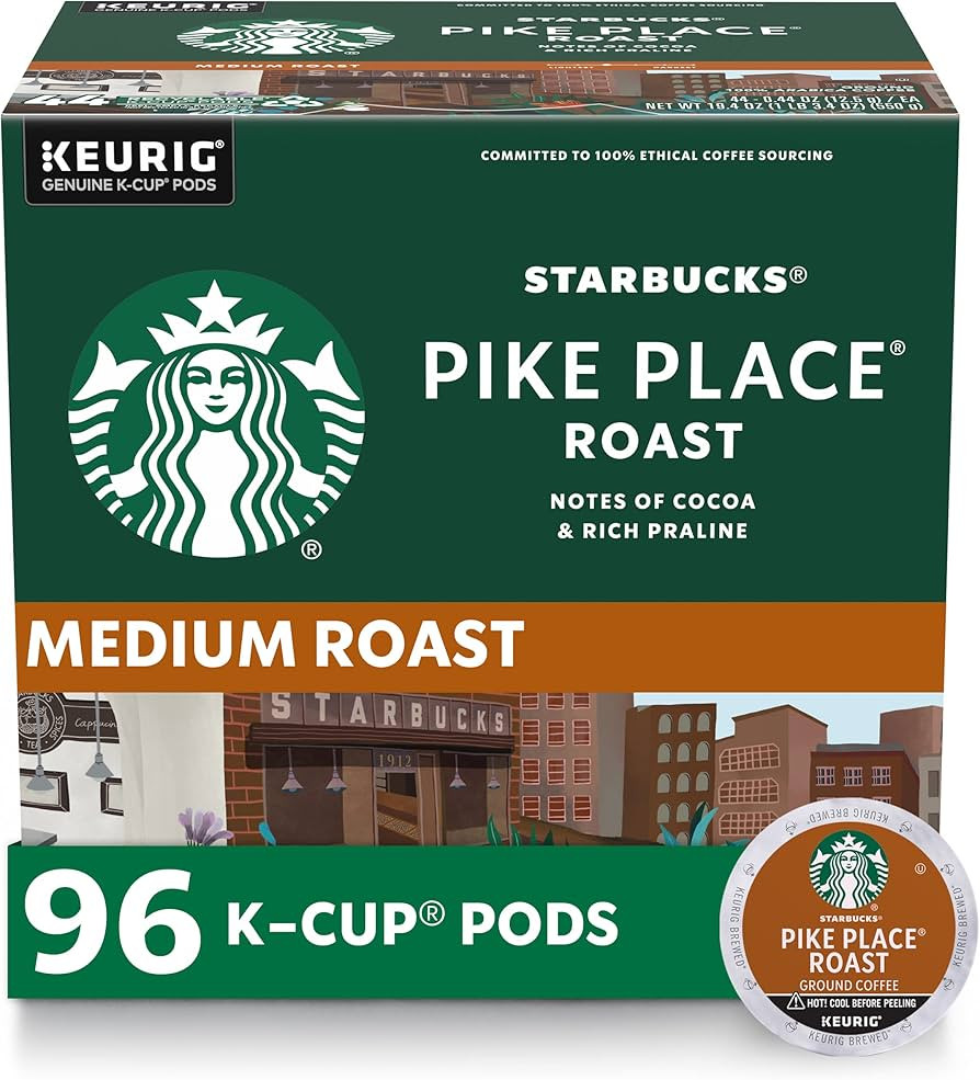 Starbucks K-Cup Coffee Pods, Medium Roast Coffee, Pike Place Roast for Keurig Brewers, 100% Arabi... | Amazon (US)
