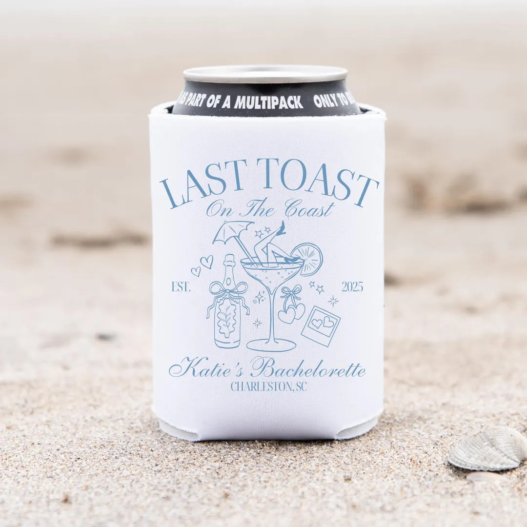 Last Toast on the Coast Can Cooler Custom Coastal Bachelorette Party Favors Beach Bachelorette Ca... | Etsy (US)