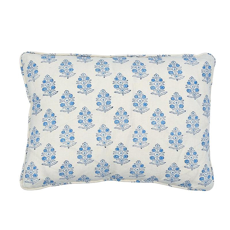 Schumacher Blue & White 16" X 12" Aditi Hand Blocked Print Pillow | DecoratorsBest