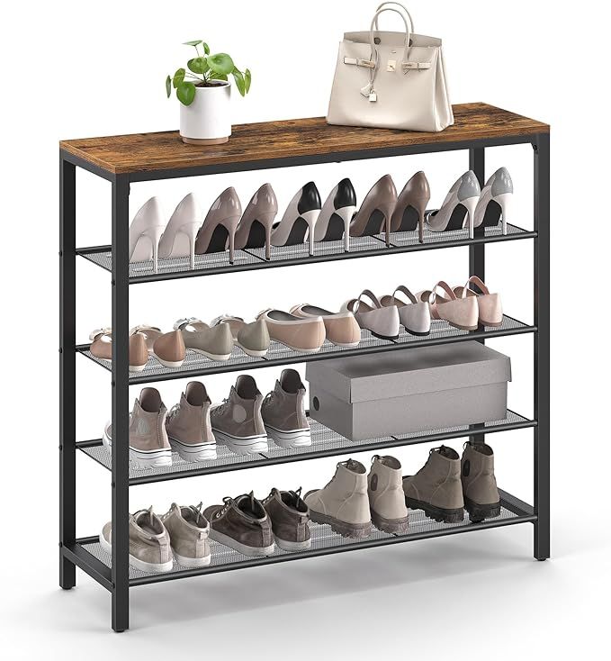 VASAGLE Shoe Rack, 5-Tier Shoe Storage Organizer with 4 Metal Mesh Shelves for 16-20 Pairs and La... | Amazon (US)