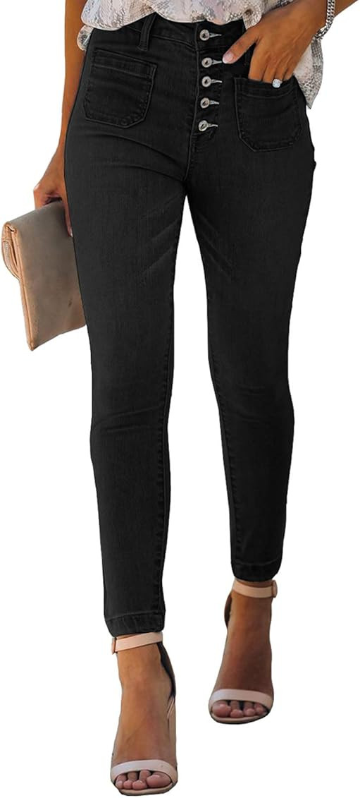 Sidefeel Women Button Fly High Rise Distressed Ripped Skinny Denim Jeans | Amazon (US)