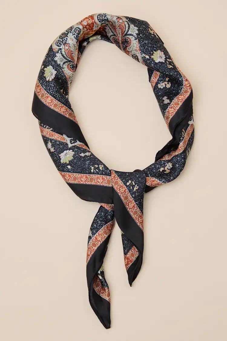 Joy Black Multi Paisley Satin Scarf | Lulus