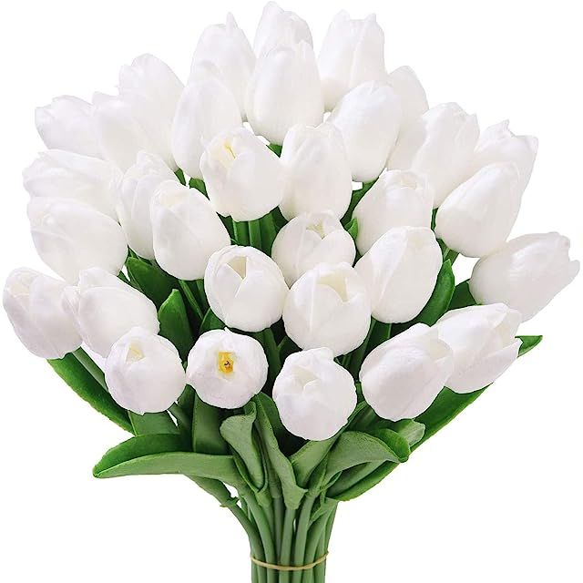 Hawesome 30pcs Artificial Latex Tulips Flowers Faux Tulip Stems PU Real Touch Tulips for Wedding ... | Amazon (US)