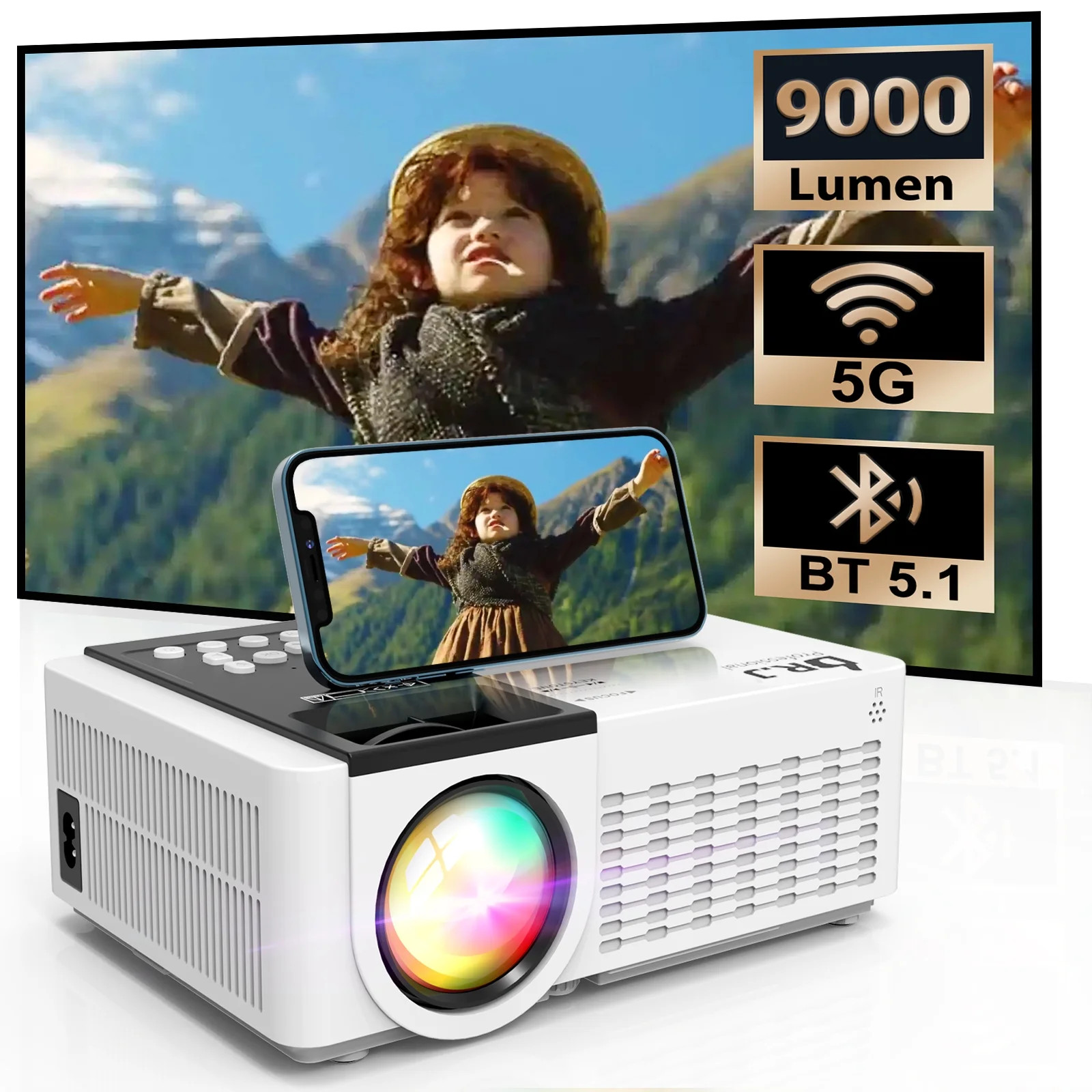 5G WiFi Projector with Bluetooth 5.1, 9000 Lumens HD Movie Projector, 1080P 250'' Display Support... | Walmart (US)