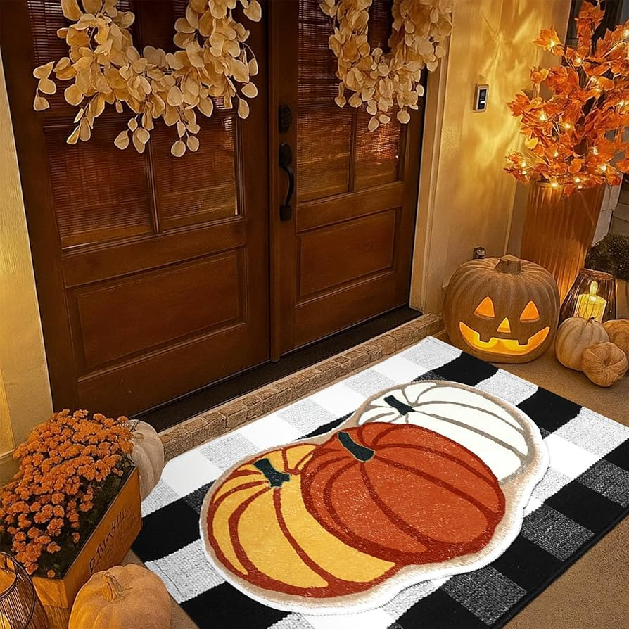 Breling 2 Pcs Fall Door Mat Outdoor Pumpkin Welcome Door Mat Fall Thanksgiving Non Slip Front Doo... | Amazon (US)