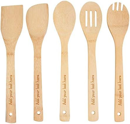 PrintSupremacy Custom Engraved Bamboo Cooking Spoons Set, Non Stick Wooden Kitchen Gadget Pan Cookwa | Amazon (US)