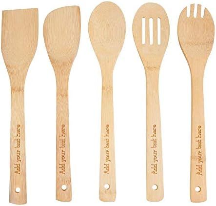 PrintSupremacy Custom Engraved Bamboo Cooking Spoons Set, Non Stick Wooden Kitchen Gadget Pan Cookwa | Amazon (US)