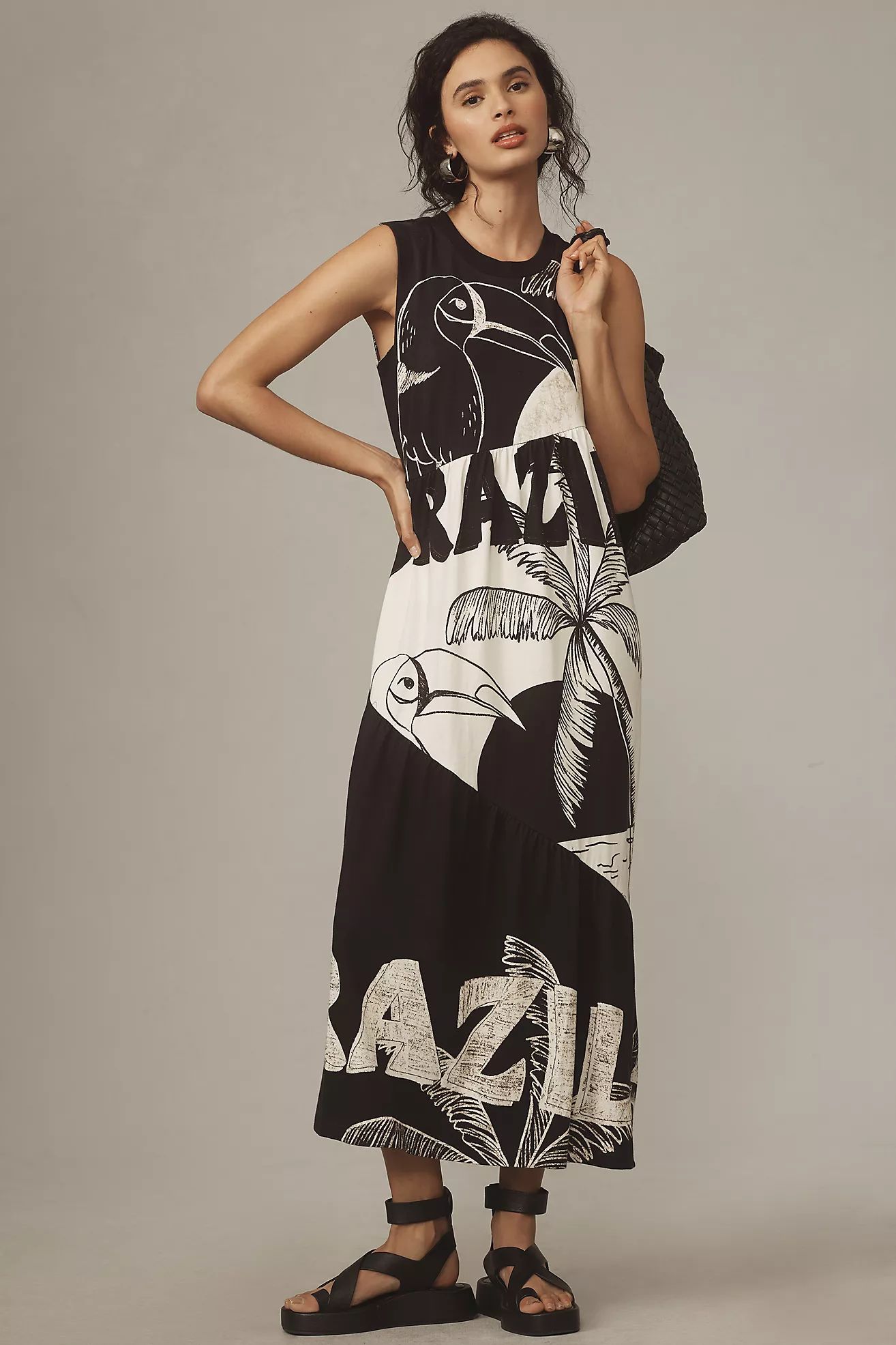 Farm Rio Tiered Graphic T-Shirt Midi Dress | Anthropologie (US)