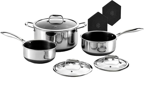 HexClad Hybrid Nonstick 6-Piece Pot Set with 2 Silicone Trivets, 2, 3, and 8-Quart Pots with Temp... | Amazon (US)