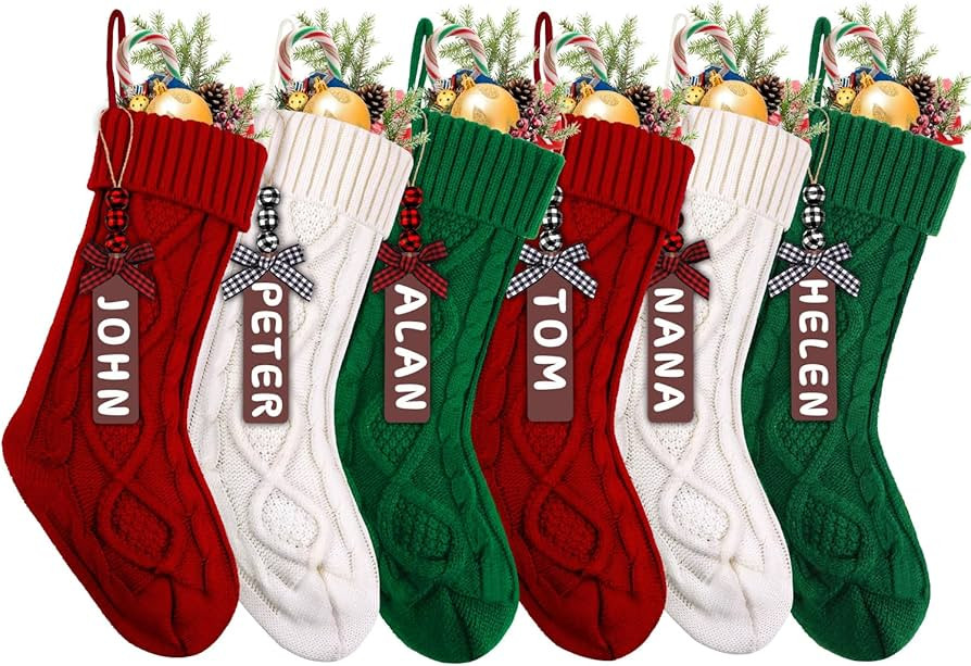 XIMISHOP 6PACK Christmas Stockings,18Inches Large Cable Knitted Stocking Personalized Xmas Hangin... | Amazon (US)