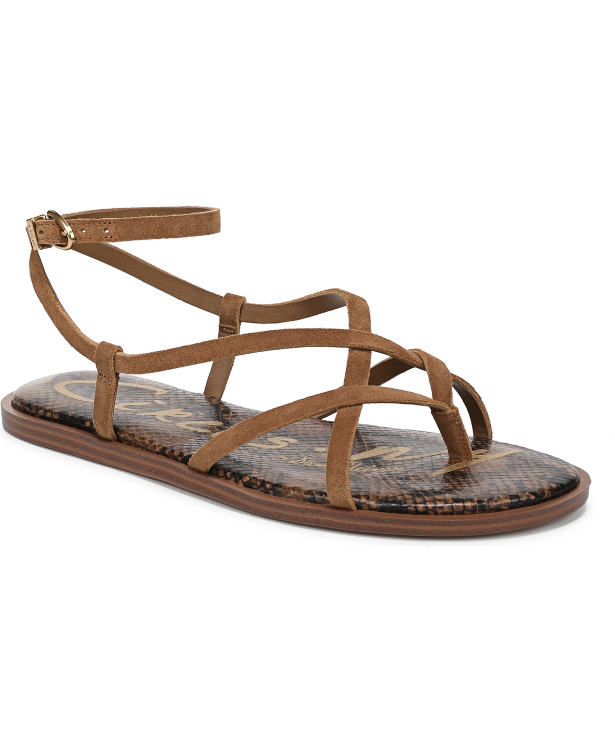 Circus Ny by Sam Edelman Women's Dakota Ankle Strap Strappy Flat Sandals - Spiced Nutmeg Suede | Macy's