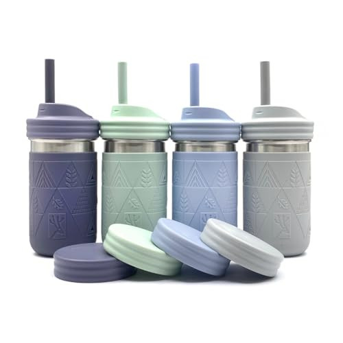 Elk and Friends Stainless Steel Cups |14 oz Mason Jar design | Kids & Toddler Cups with Silicone Sleeves & Straws with Stopper | Smoothie Cups | Dishwasher Safe | Amazon (US)