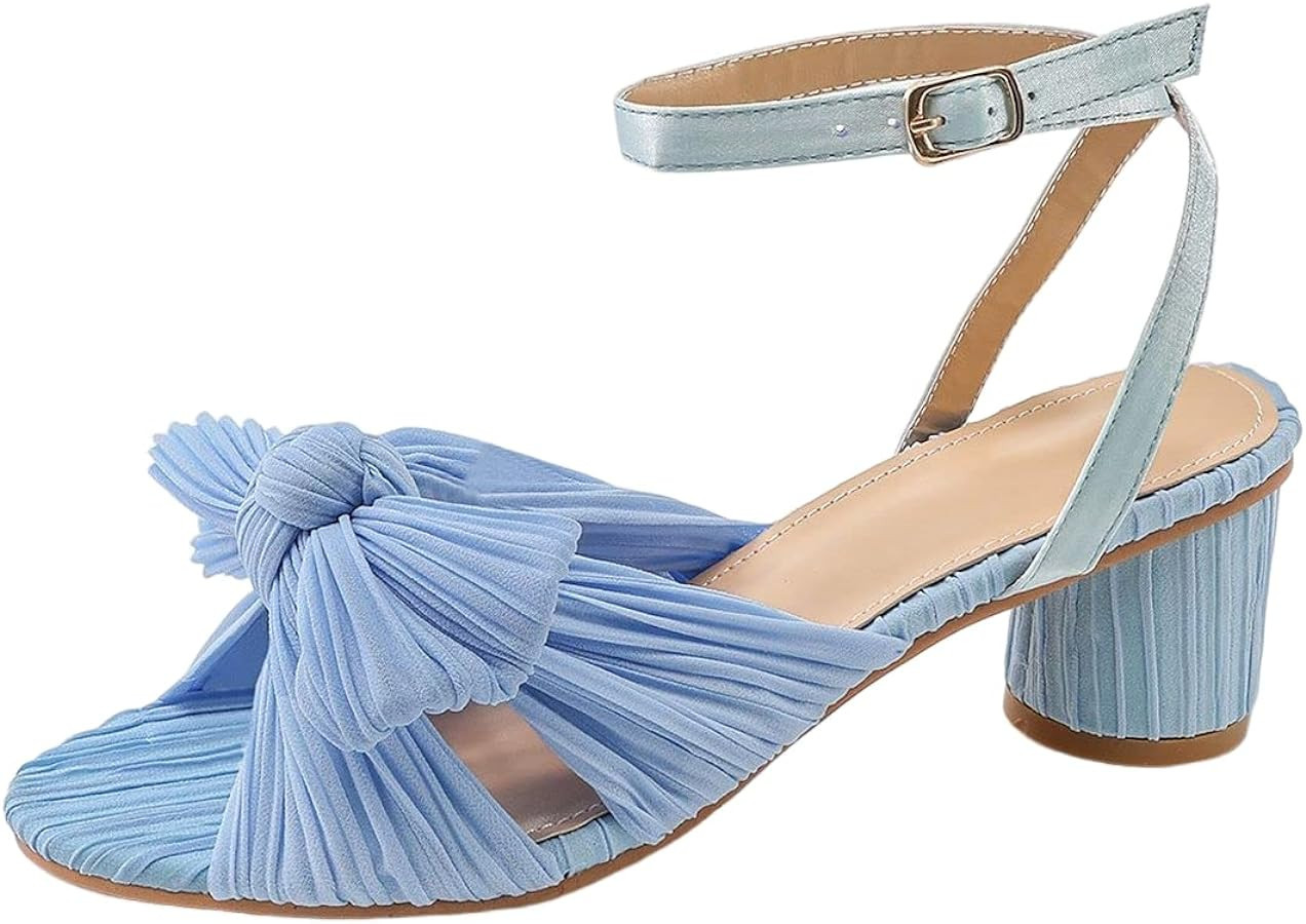 MICIFA Women's Bow Knot Heeled Sandals Open Toe High Block Ankle Strap Chunky Heels Bride Wedding... | Amazon (US)