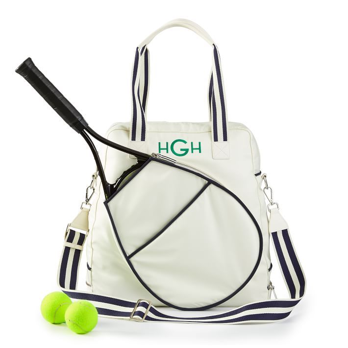Sporty Stripe Tennis Tote, Navy | Mark and Graham