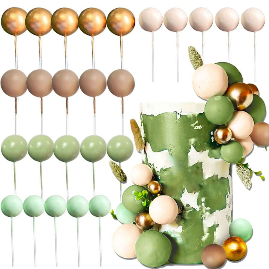 LaVenty 25 PCs Boho Green Balls Cake Decoration Sage Green Cake Topper Birthday Bridal Shower Wed... | SHEIN