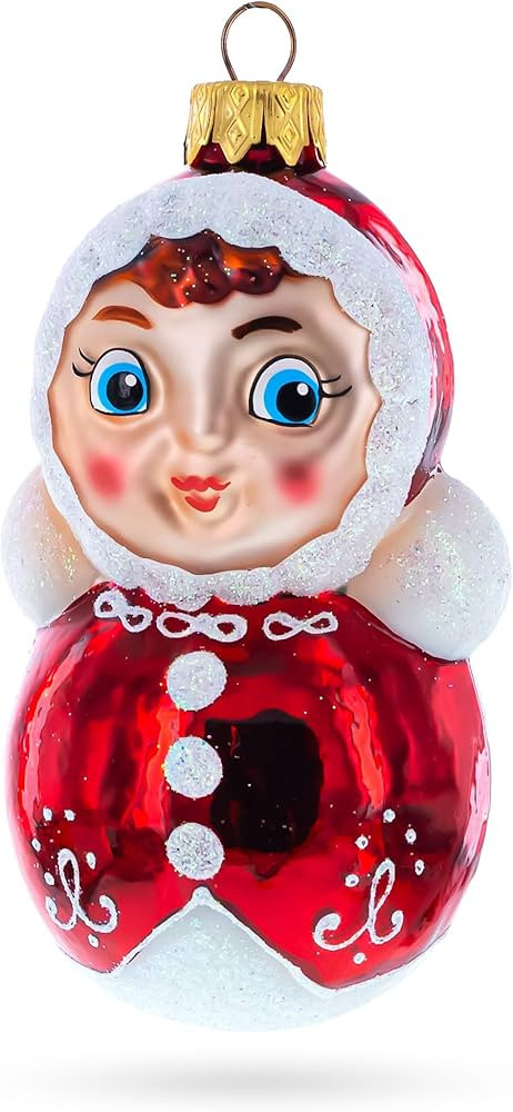 Roly-Poly Doll with Blue Eyes Glass Christmas Ornament | Amazon (US)