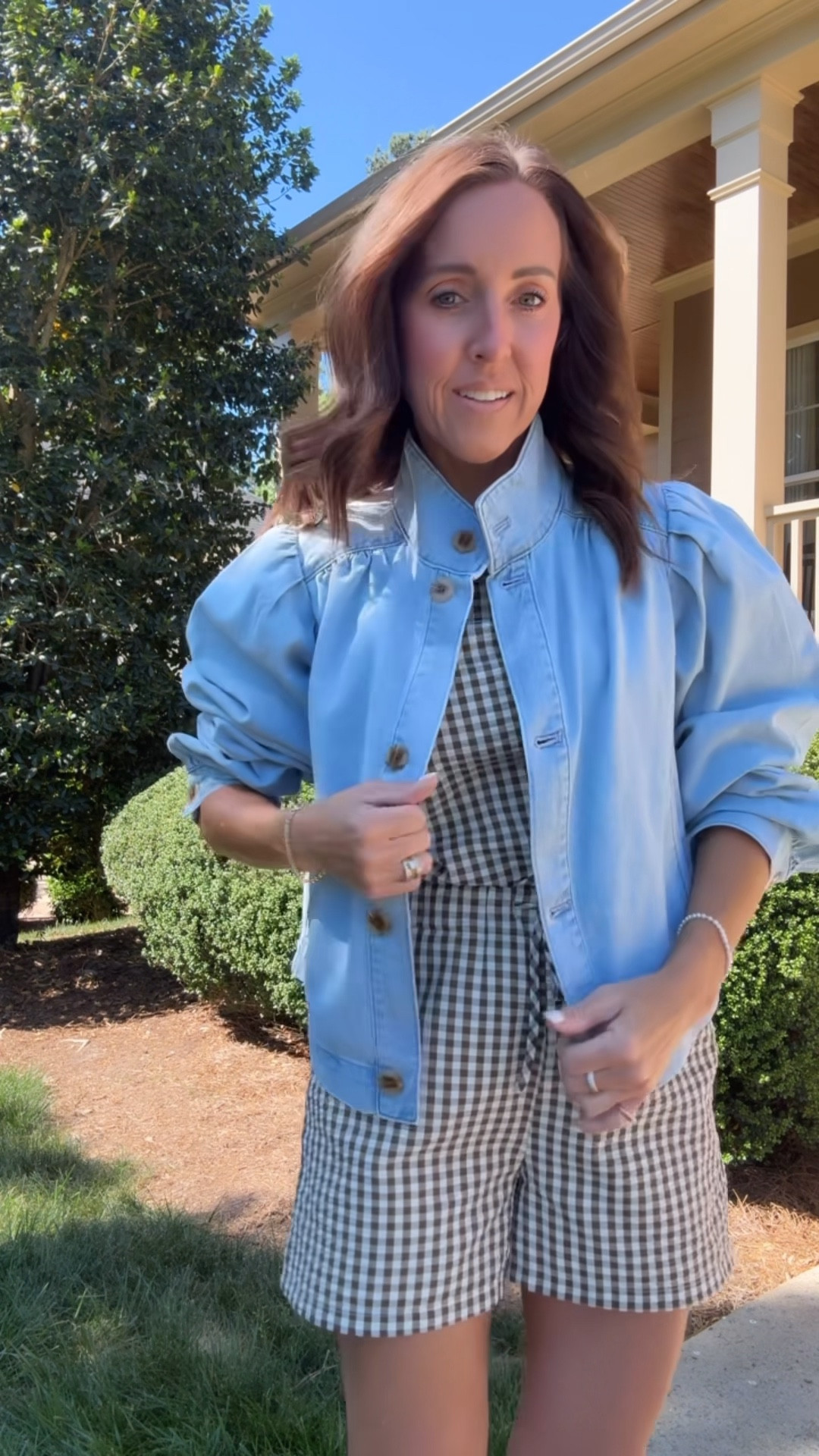 Lightweight denim jacket. Spring jacket. Matching gingham set. Summer gingham. 
Top XS. Shorts S. Jacket XS. 

#LTKOver40 #LTKootd #LTKSeasonal