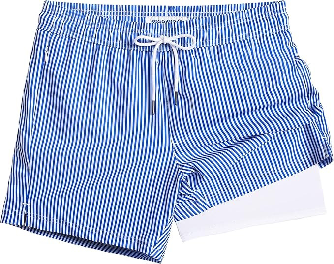 maamgic Mens Swim Trunks with Compression Liner 5" Stretch Beach Shorts Quick Dry with Zipper Poc... | Amazon (US)