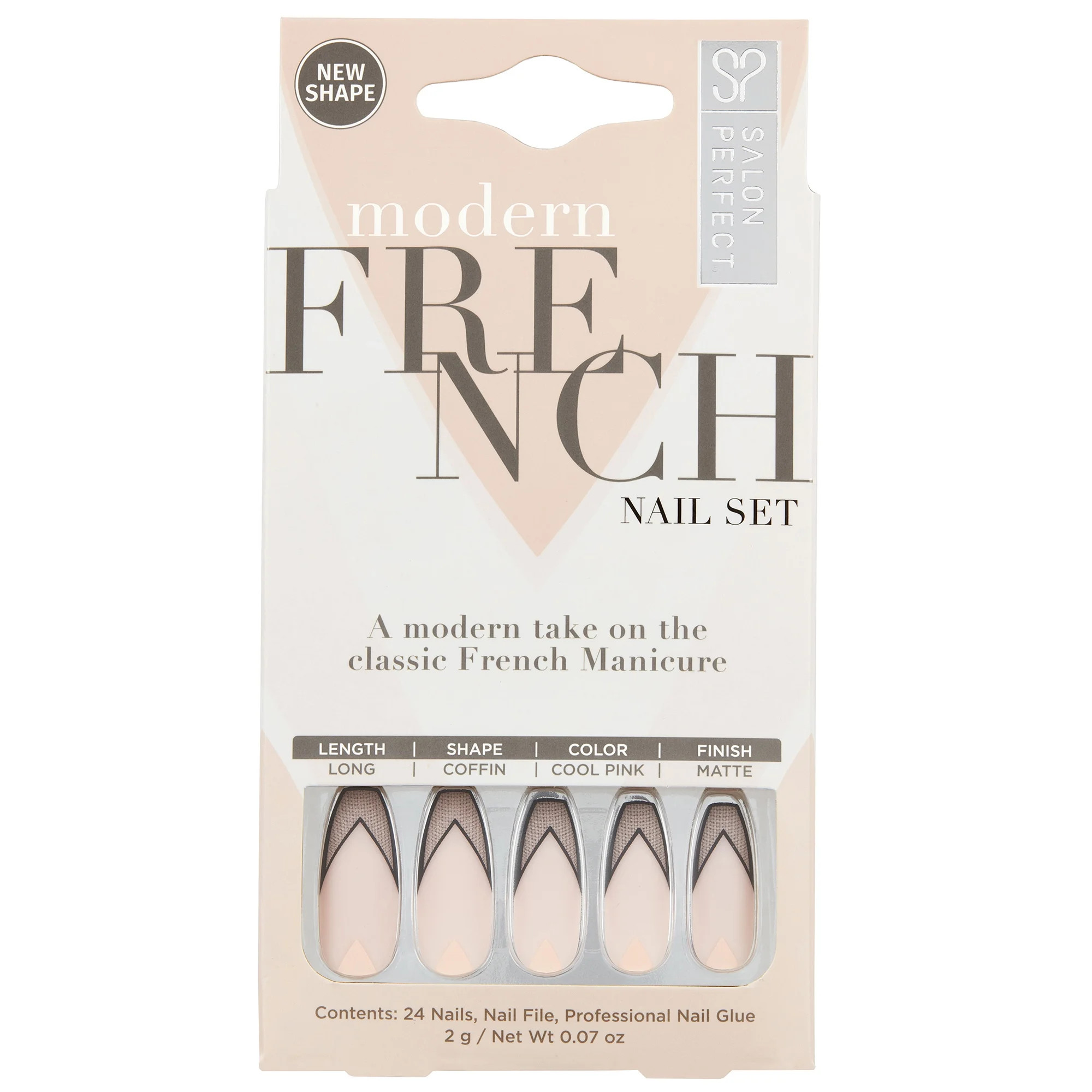 Salon Perfect Artificial Nails, Modern French Black French Tip, 24 Nails - Walmart.com | Walmart (US)