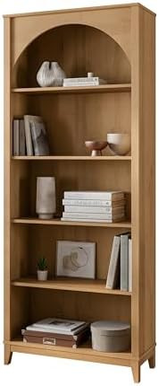 Prepac Ark 78" Tall 5-Tier Arched Bookcase in Natural Oak Veneer, Modern Storage Accent Bookshelf... | Amazon (US)