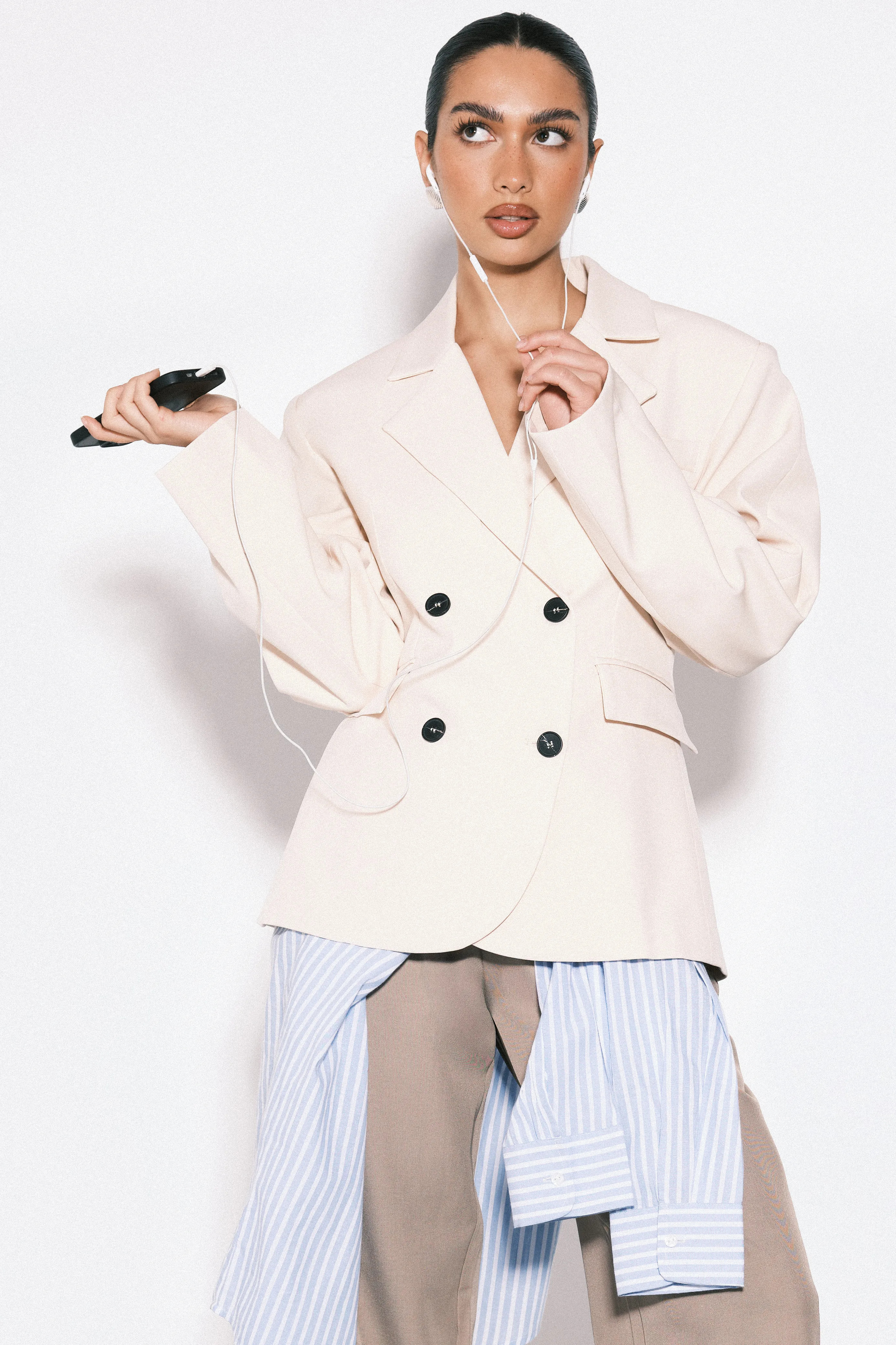 Ecru Double Breasted Boxy Blazer | Boohoo USA | boohoo (US & Canada)