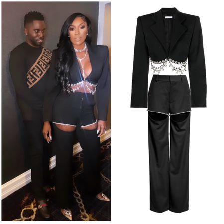 Wendy Osefo’s Black Crystal Embellished Cropped Jacket and Pants 📸 = @drwendyosefo