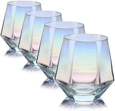 Diamond Stemless Wine Glass Set Of 4(14 Oz),Iridescent Glassware For Gift ,Modern Rainbow Wine Gl... | Amazon (US)