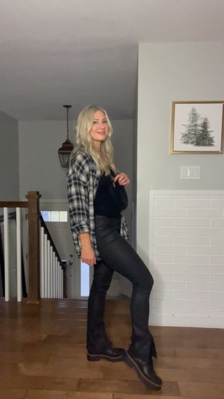 Black coated denim that fits true to size (and fit perfectly). Size up in Target flannel. 

#LTKSeasonal #LTKstyletip #LTKunder100