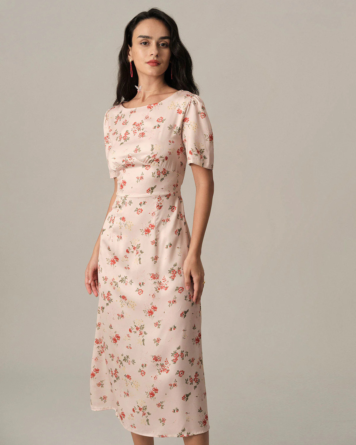 The Floral Tie Strap Cutout Midi Dress & Reviews - Light Pink - Dresses | RIHOAS | rihoas.com