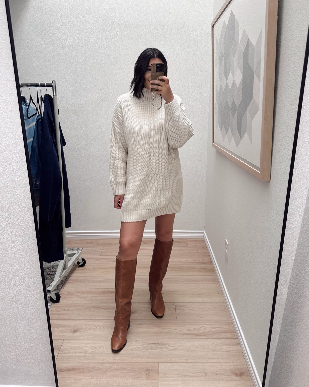 I'm in the large but it fits big on me! I would be better suited in the medium. It's a heavier weight, very soft and warm.  

 