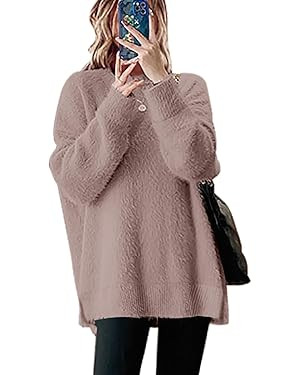 Oversized Sweaters for Women 2023 Fall Trendy Faux Wool Knit Tops Batwing Side Split Sweater Jump... | Amazon (US)
