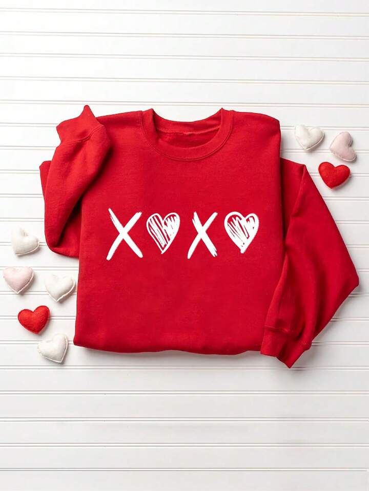 SHEIN LUNE Valentine's Day Round Neck Long Sleeve Sweatshirt | SHEIN