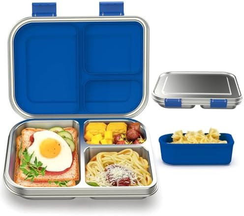 Stainless Steel Bento Box Kids, 3 Compartments Leak Proof Metal Bento Lunch Box, 304 Stainless St... | Amazon (US)