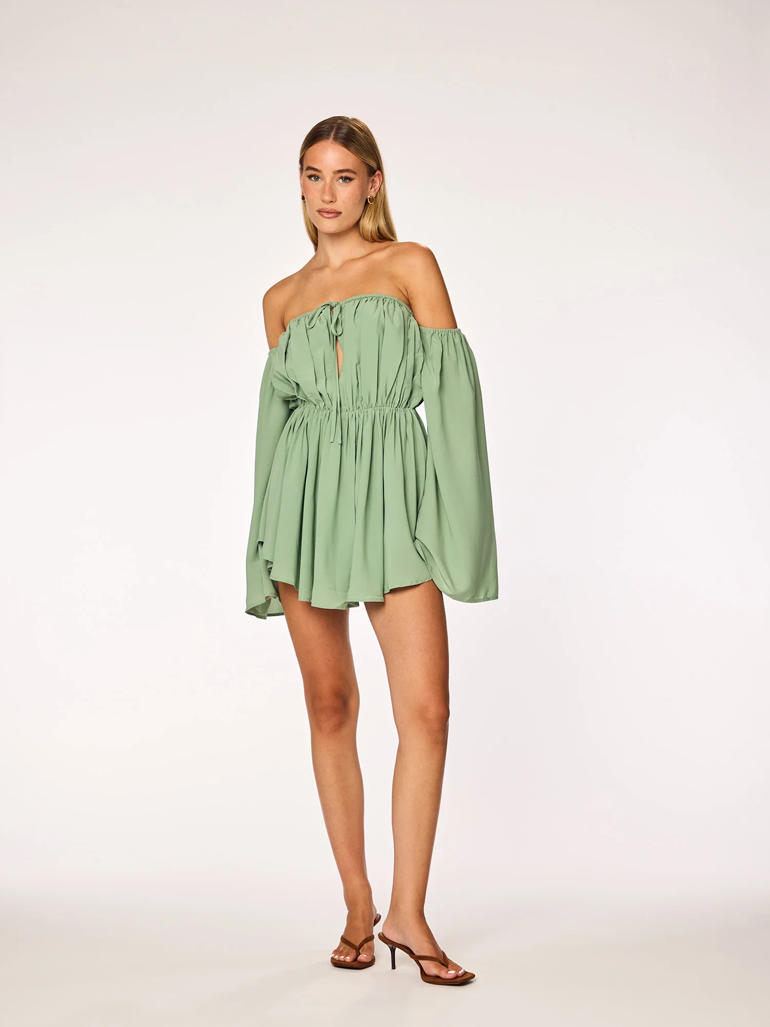 LIVA - Off Shoulder Playsuit • Sage | Ninety-9